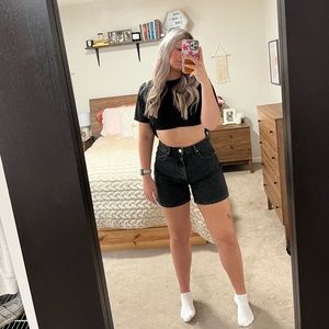 zara black denim mom shorts